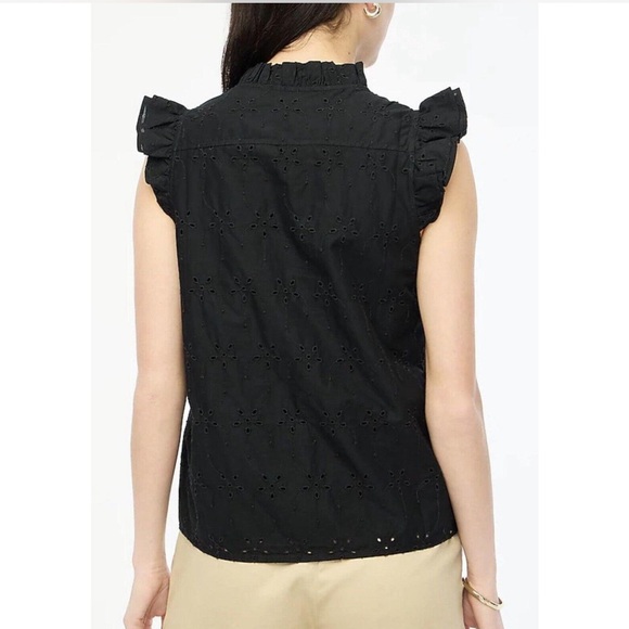 J.Crew Flutter Sleeve Eyelet Top, black, small - Picture 4 of 7